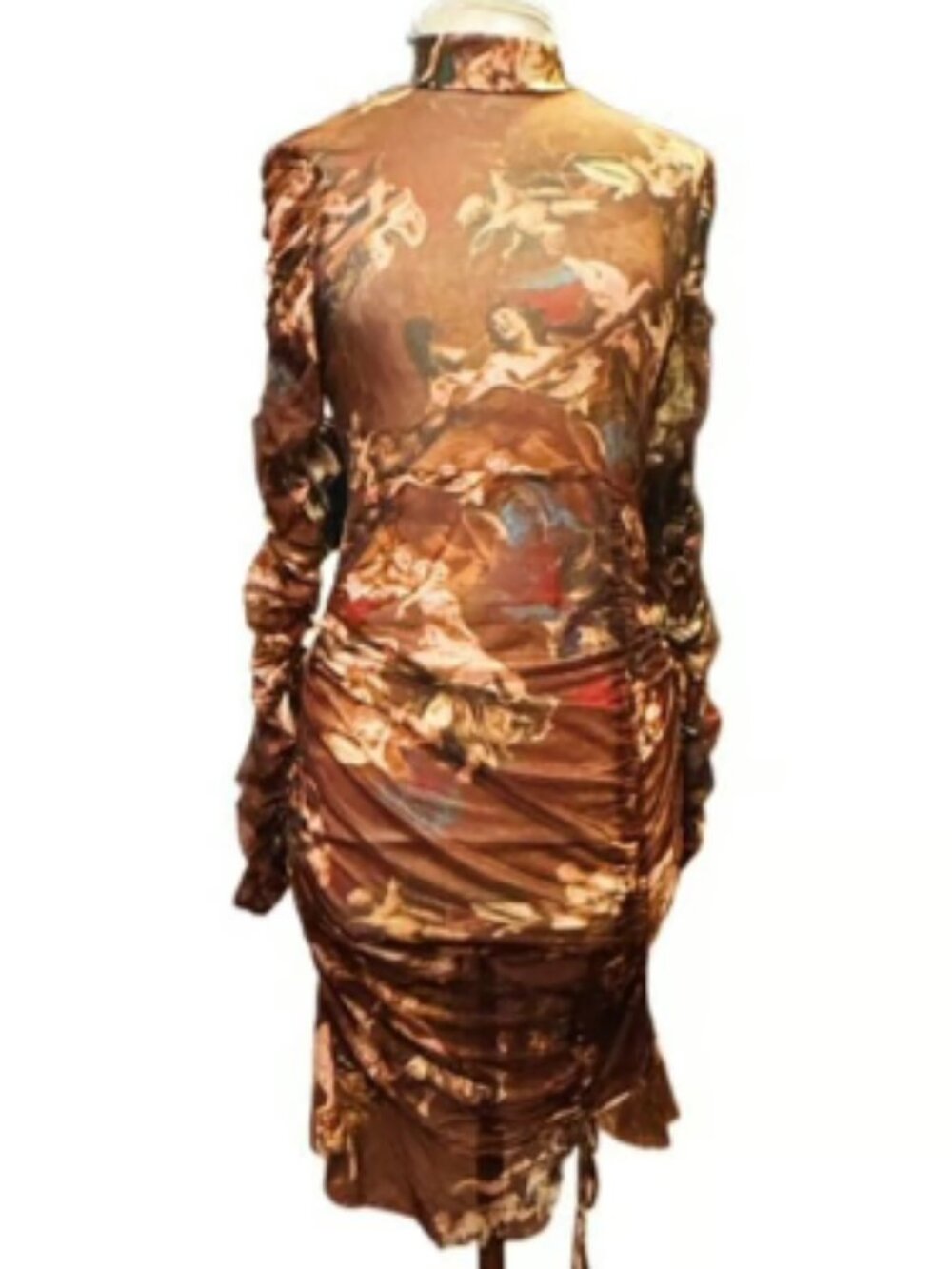 Fashion Nova Semi Sheer Ruched Dress Artwork Lightweight Stretchy Colorful